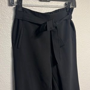 High waisted black front tie slim leg dress pant